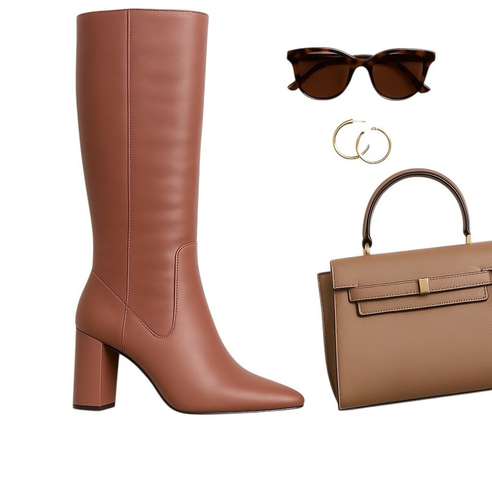 Cole Haan Knee High Leather Boots Women 7.5B Dusty Rose Luxe Heel EUC Designer - Picture 2 of 16